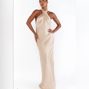 Jasimine Halter Maxi Dress in color Champagne